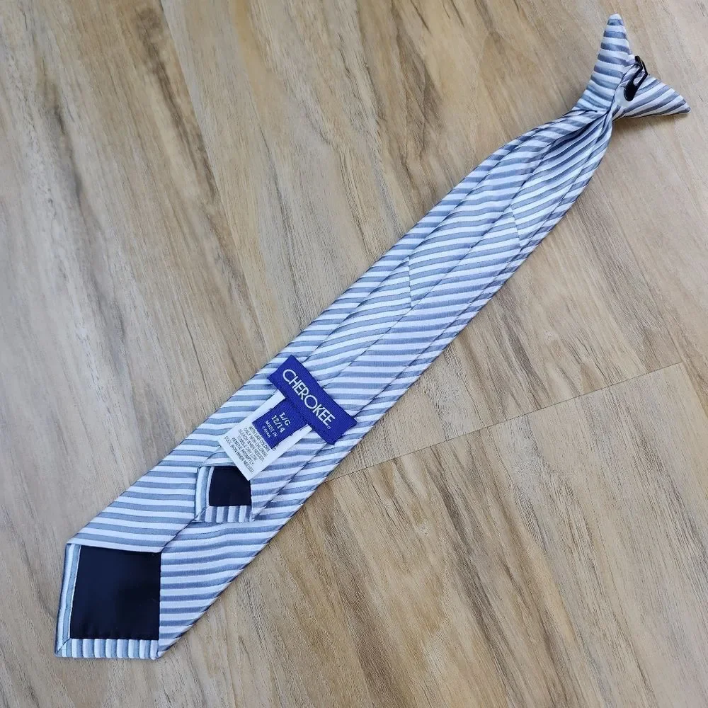 💜Silver & Gray Striped Pre-Tied Clip-on Tie Youth Large 12/14